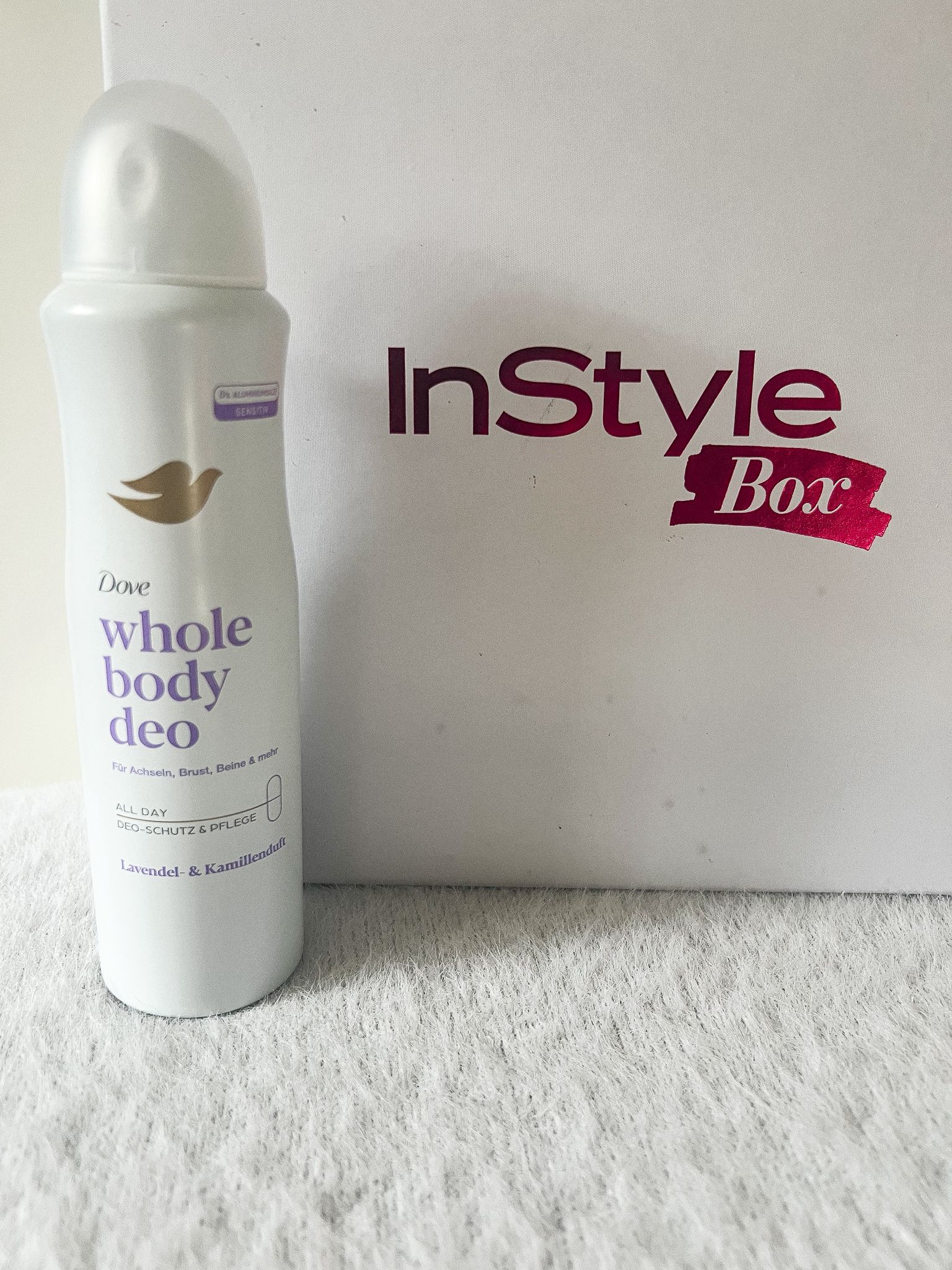 Dove Whole Body Deodorant Spray Lavendel & Kamille aus der InStyle Box Herbst 2025 – sanftes Deo ohne Aluminiumsalze.