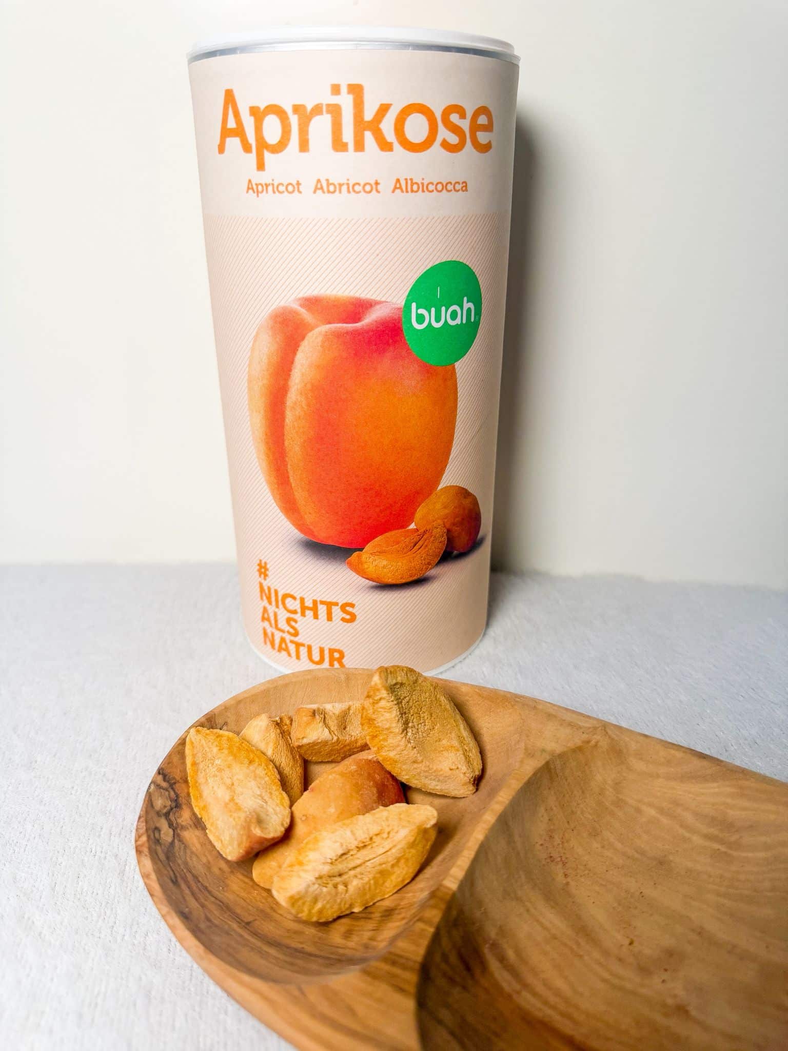 BUAH Aprikose – gefriergetrocknete Früchte ohne Zuckerzusatz Gefriergetrocknete Aprikosen von BUAH ohne Zusätze – 100 % Frucht mit mildem, fruchtigem Geschmack.