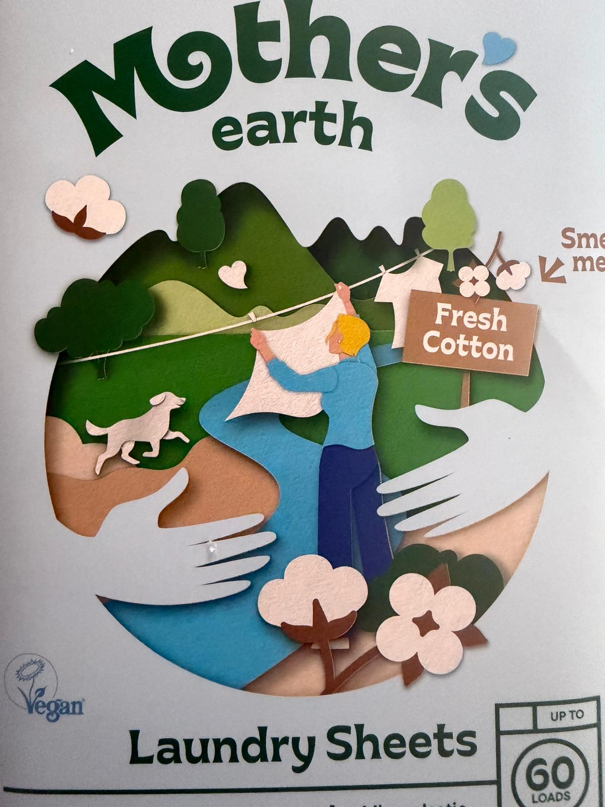 Mother’s Earth Waschmittelstreifen Duft Fresh Cotton Waschmittelstreifen mit Duft Fresh Cotton von Mother’s Earth in der Waschmaschine – frischer, sauberer Duft bei nachhaltiger und plastikfreier Reinigung.