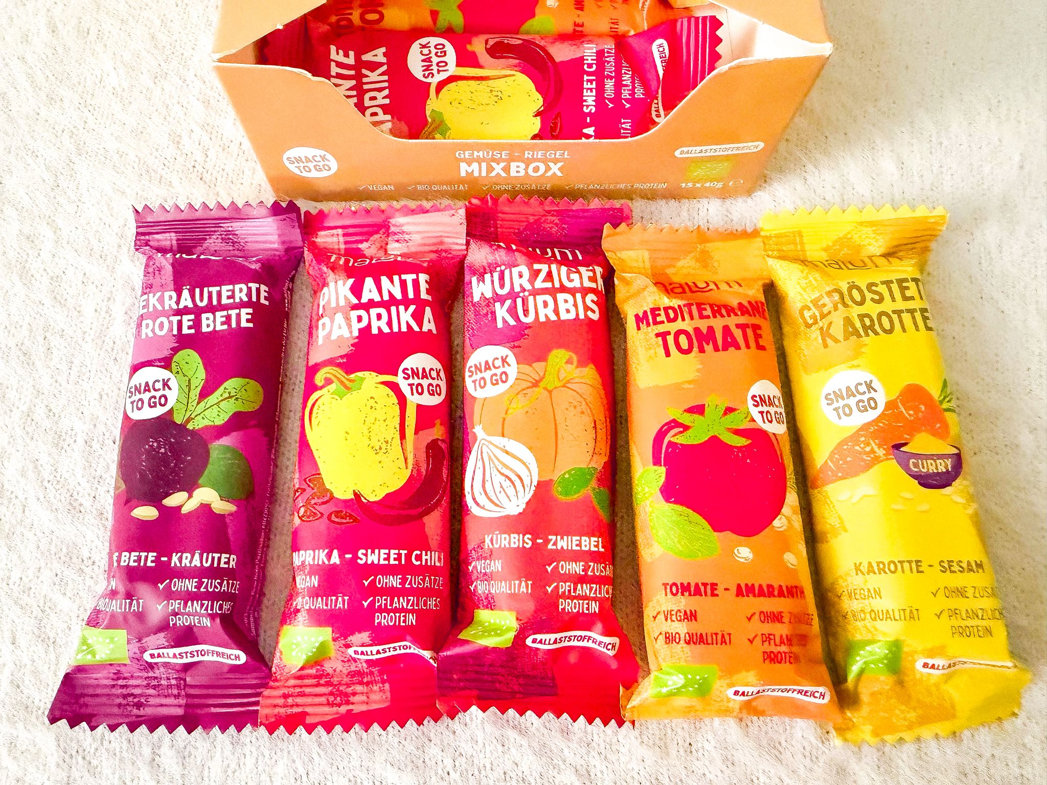 gemueseriegel-malund Gemüseriegel von malund als Snack für unterwegs